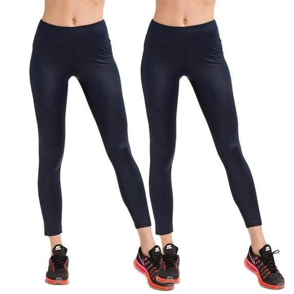 SPECIAL MAGIC Women's Stretchy Mid Waist Workout Leggings with Hidden Pocket,2-Pack Blue