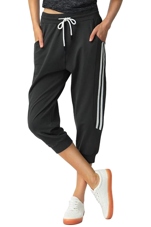 Women's Sweat pants Capri Joggers Sweatpants Cargo Pants Jogging Pants for Women with Pockets Female(Black M)