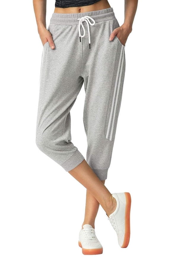 Women's Capri Sweatpants Jogger Pants with Pockets Cotton Stretch Lounge Athletic Pants for Running Yoga Gym