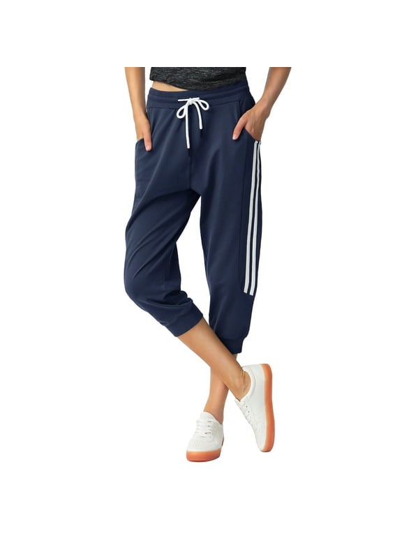Women's Capri Sweatpants Jogger Pants with Pockets Cotton Stretch Lounge Athletic Pants for Running Yoga Gym