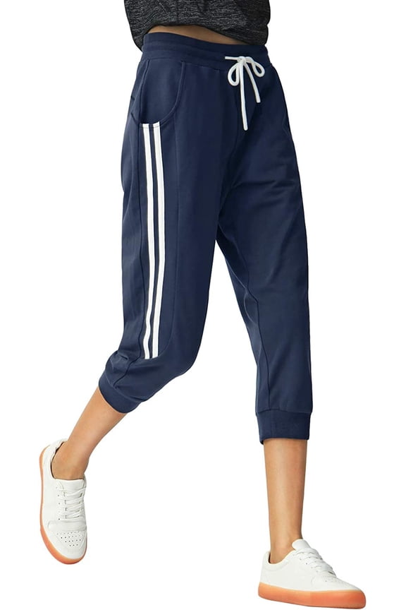 Women's Sweat pants Capri Joggers Sweatpants Cargo Pants Jogging Pants for Women with Pockets Female(Navy M)