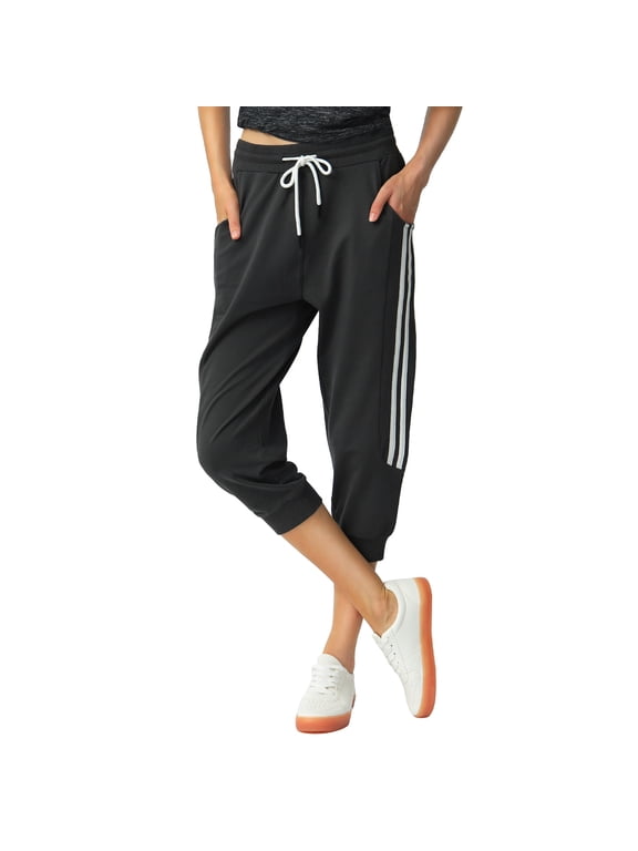 Women's Capri Sweatpants Jogger Pants with Pockets Cotton Stretch Lounge Athletic Pants for Running Yoga Gym