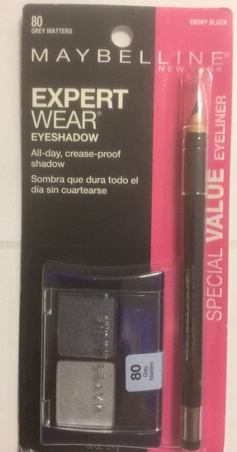 SPECIAL VALUE MAYBELLINE EYESHADOW EXPERT WEAR DUO GREY MATTERS WITH EBONY BLACK EYELINER.