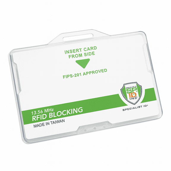 SPECIALIST ID Horizontal RFID Blocking Badge Holder - Secure Dual ID Protector for CAC, TWIC, PIV, HSPD-12 Smart Cards - Durable Hard Plastic 2 Card Shielded Holder - RFID Case