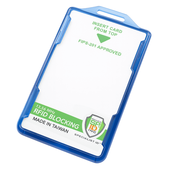 SPECIALIST ID RFID Blocking Badge Holder - Secure 2 Card Holder for Government, HSPD-12, CAC, TWIC, PIV, Smart Cards - Durable Hard Plastic, Dual Sided, RFID Badge Protection (Blue)