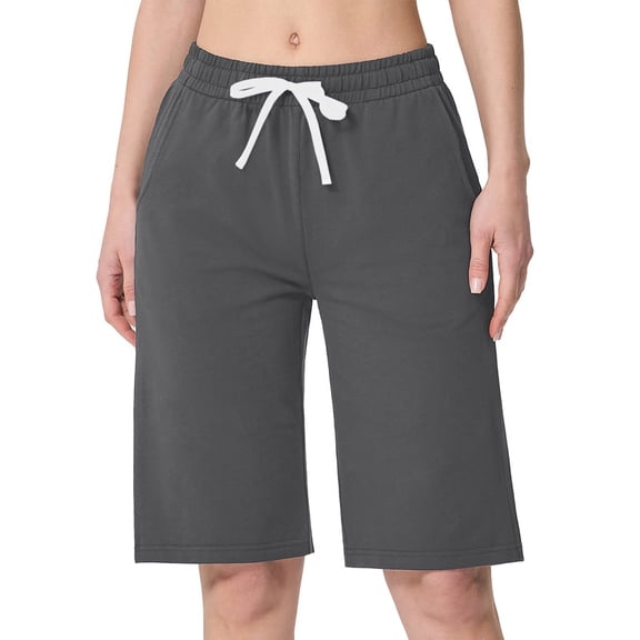 SPECIAL MAGIC Women’s Bermuda Shorts 12" Inseam High Waist Cotton Athletic Workout Lounge Shorts with Pockets