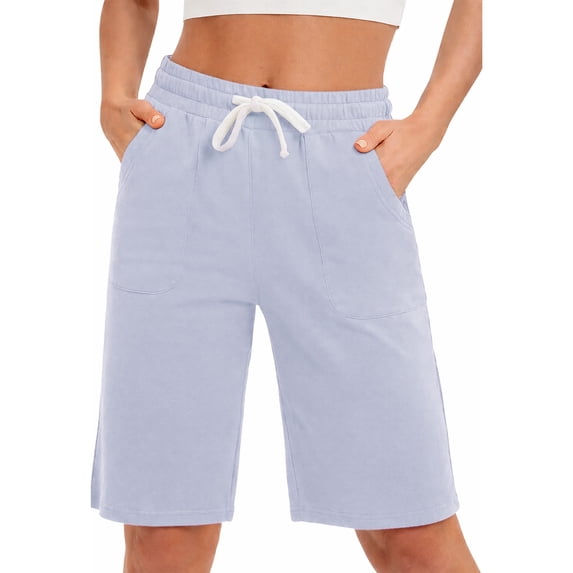 SPECIAL MAGIC Women’s Cotton Bermuda Sweat Shorts 10" Knee-Length Athletic Shorts with Pockets for Workout Lounge Sports