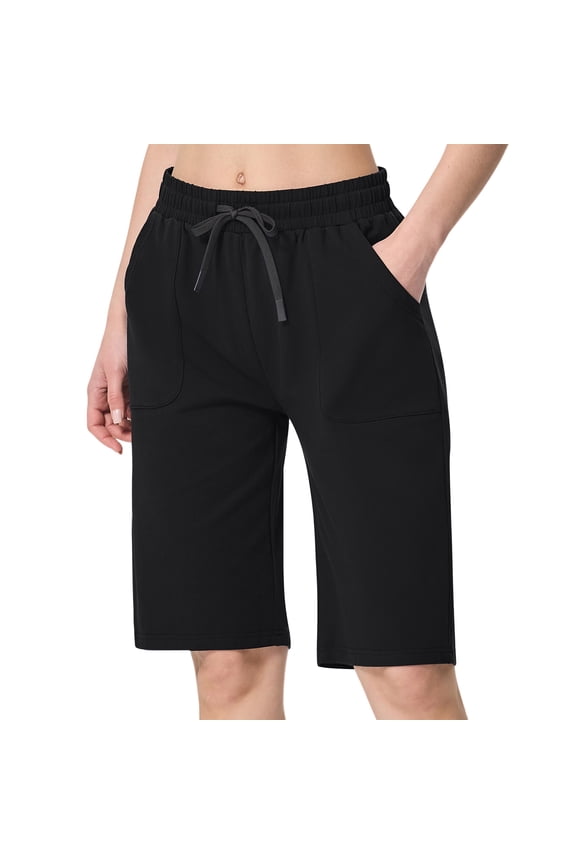 SPECIALMAGIC Cotton Sweat Shorts with Pockets for Women 10" Athletic Lounge Sports Workout Bermuda Knee Shorts