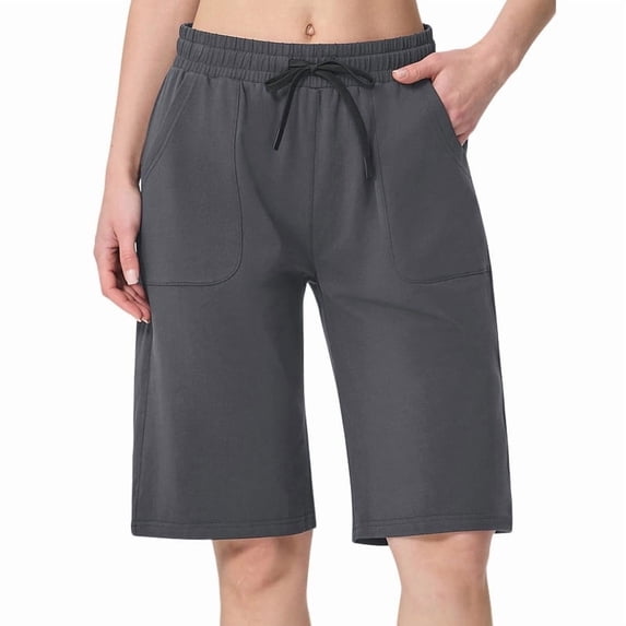 SPECIAL MAGIC Women’s Cotton Bermuda Shorts 12" Athletic Lounge Workout Knee Shorts with Pockets