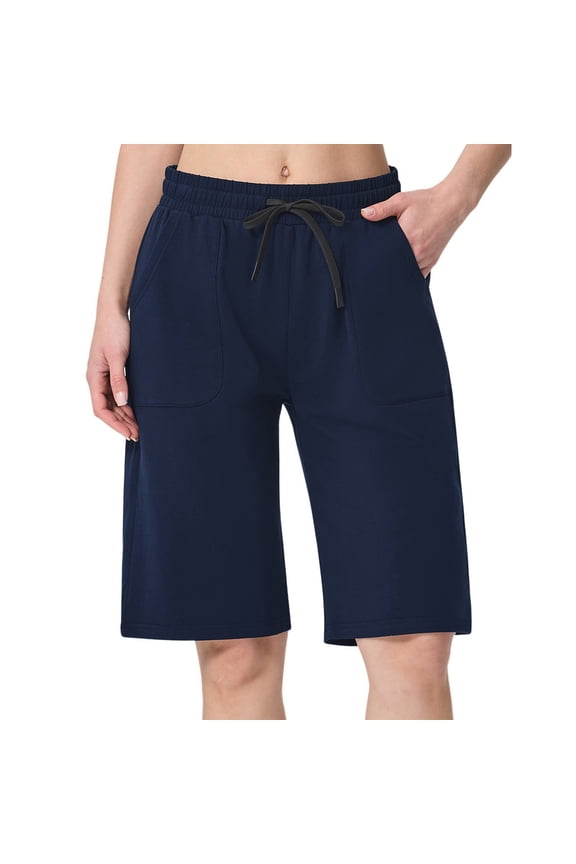 SPECIALMAGIC Cotton Sweat Shorts with Pockets for Women 10" Athletic Lounge Sports Workout Bermuda Knee Shorts