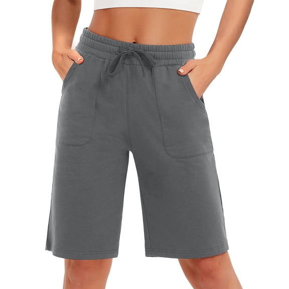SPECIAL MAGIC Women’s Cotton Bermuda Sweat Shorts 10" Knee-Length Athletic Shorts with Pockets for Workout Lounge Sports