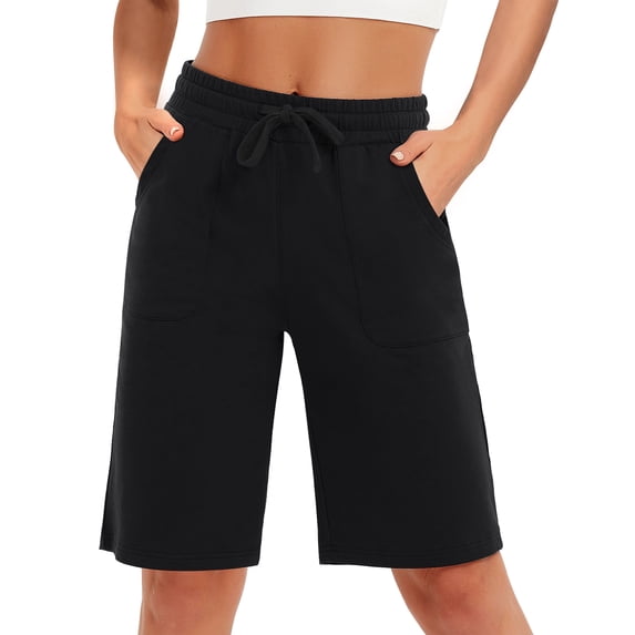 SPECIAL MAGIC Women’s Cotton Bermuda Sweat Shorts 10" Knee-Length Athletic Shorts with Pockets for Workout Lounge Sports