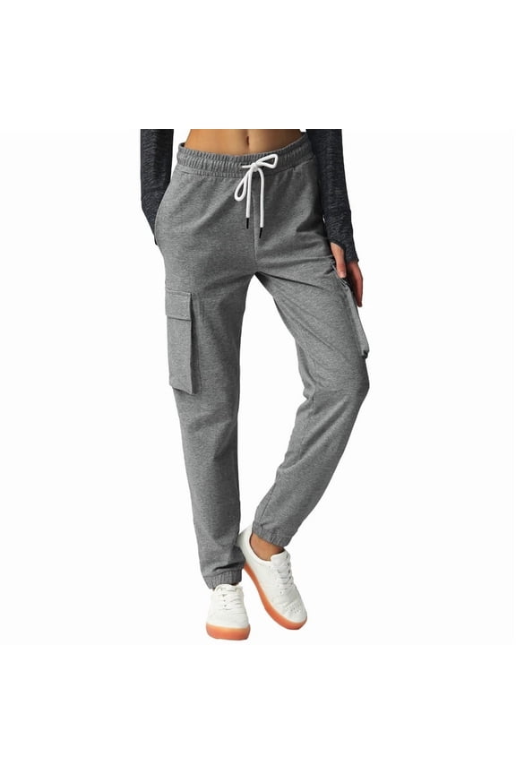 Women's Cargo Sweatpants with 4 Pockets Cotton Jogger Pants Elastic Waist Athletic Lounge Pants for Running Yoga Gym