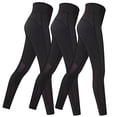 thumbnail image 1 of SPECIALMAGIC Women's Mid Waist Tummy Control Solid Color Squat Proof Mesh Yoga Running Tights Workout Leggings,3 Pack Black, 1 of 8