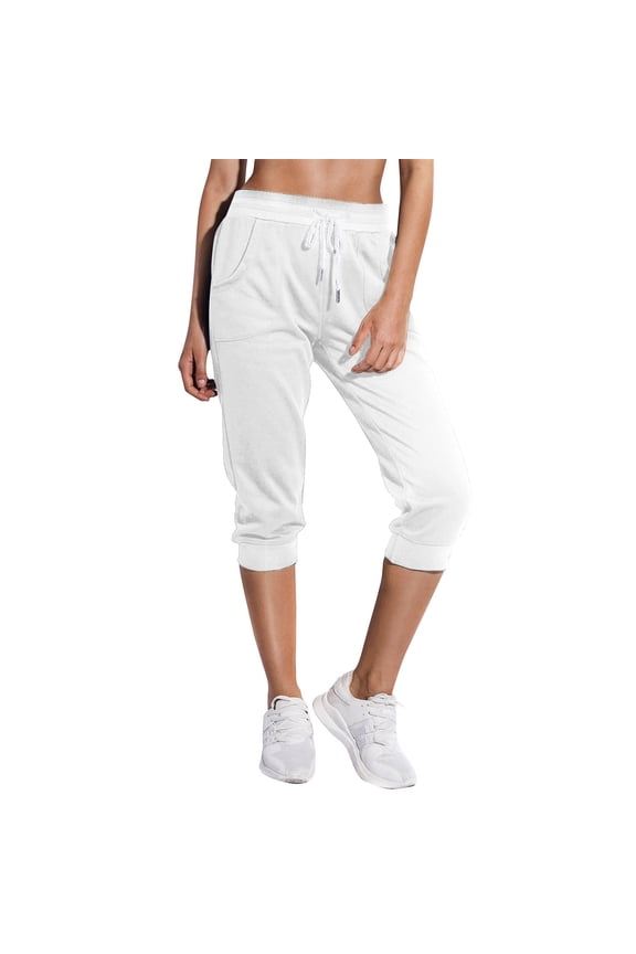Women's Cropped Sweatpants Capri Jogger Pants with Drawstring Waist and Side Pockets for Running Lounge Yoga
