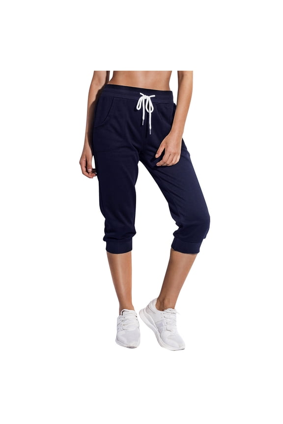 Women's Cropped Sweatpants Capri Jogger Pants with Drawstring Waist and Side Pockets for Running Lounge Yoga