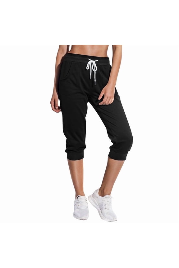 Women's Cropped Sweatpants Capri Jogger Pants with Drawstring Waist and Side Pockets for Running Lounge Yoga