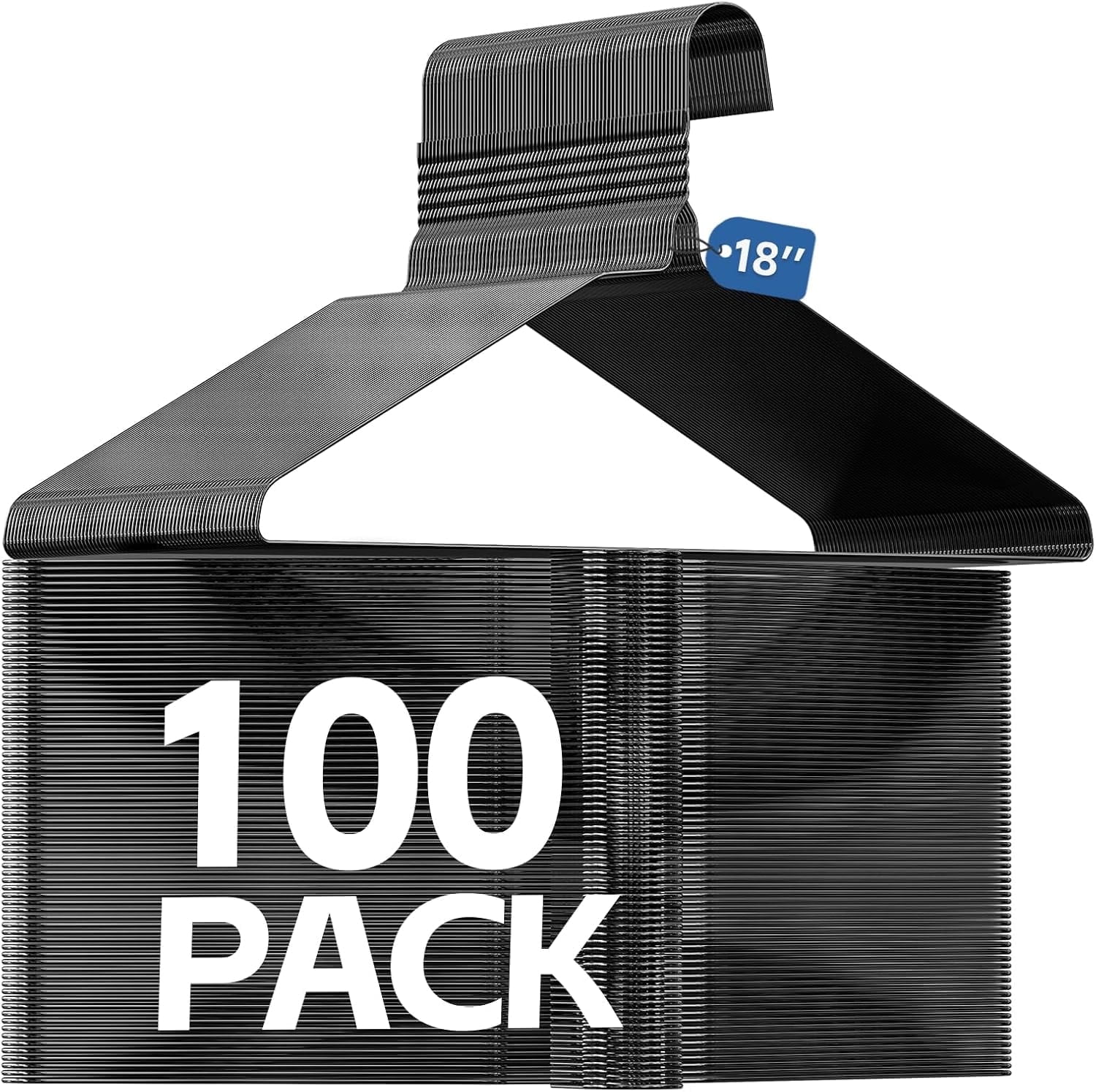 SPECILITE 18in Wire Metal Clothes Hangers Bulk 100 Pack, Space Saving, Ultra Thin for Large Size Suits, Coats, Black