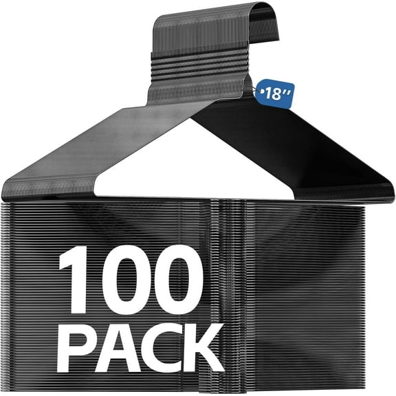 SPECILITE 18in Wire Metal Clothes Hangers Bulk 100 Pack, Space Saving, Ultra Thin for Large Size Suits, Coats, Black