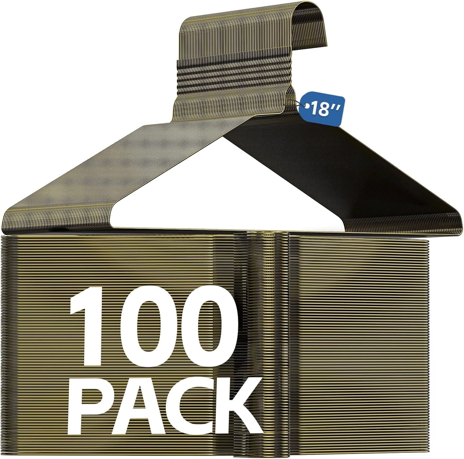 SPECILITE 18in Wire Metal Clothes Hangers Bulk 100 Pack, Space Saving, Ultra Thin for Large Size Suits, Coats, Bronze