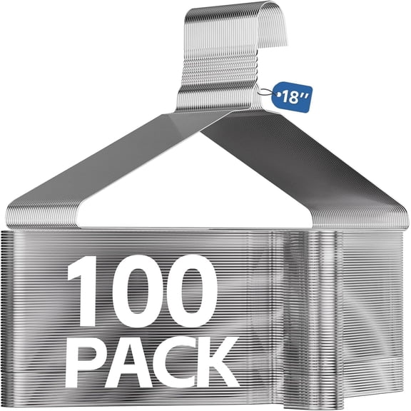 SPECILITE 18in Wire Metal Clothes Hangers Bulk 100 Pack, Space Saving, Ultra Thin for Large Size Suits, Coats, Silver