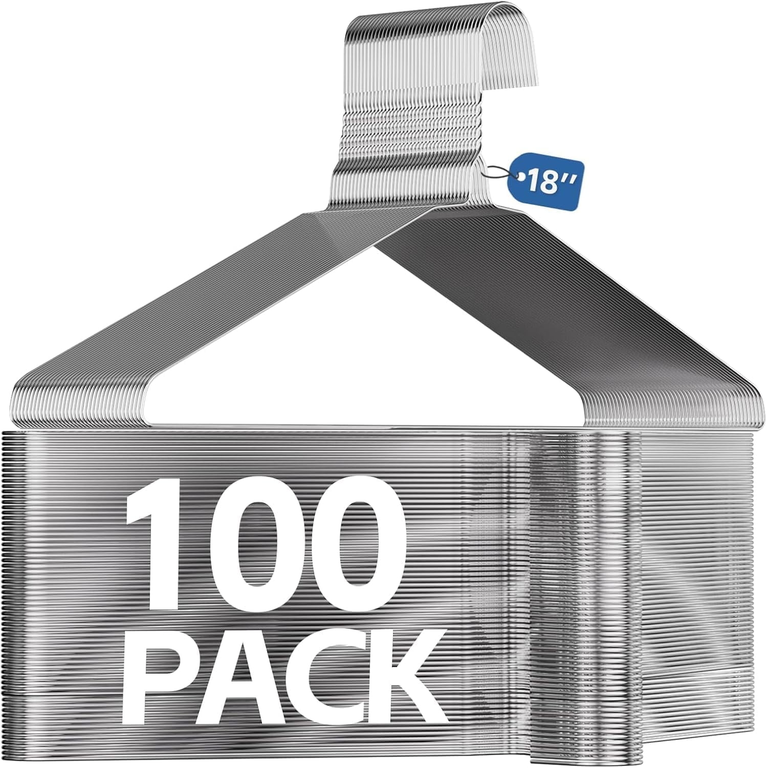 SPECILITE 18in Wire Metal Clothes Hangers Bulk 100 Pack, Space Saving, Ultra Thin for Large Size Suits, Coats, Silver