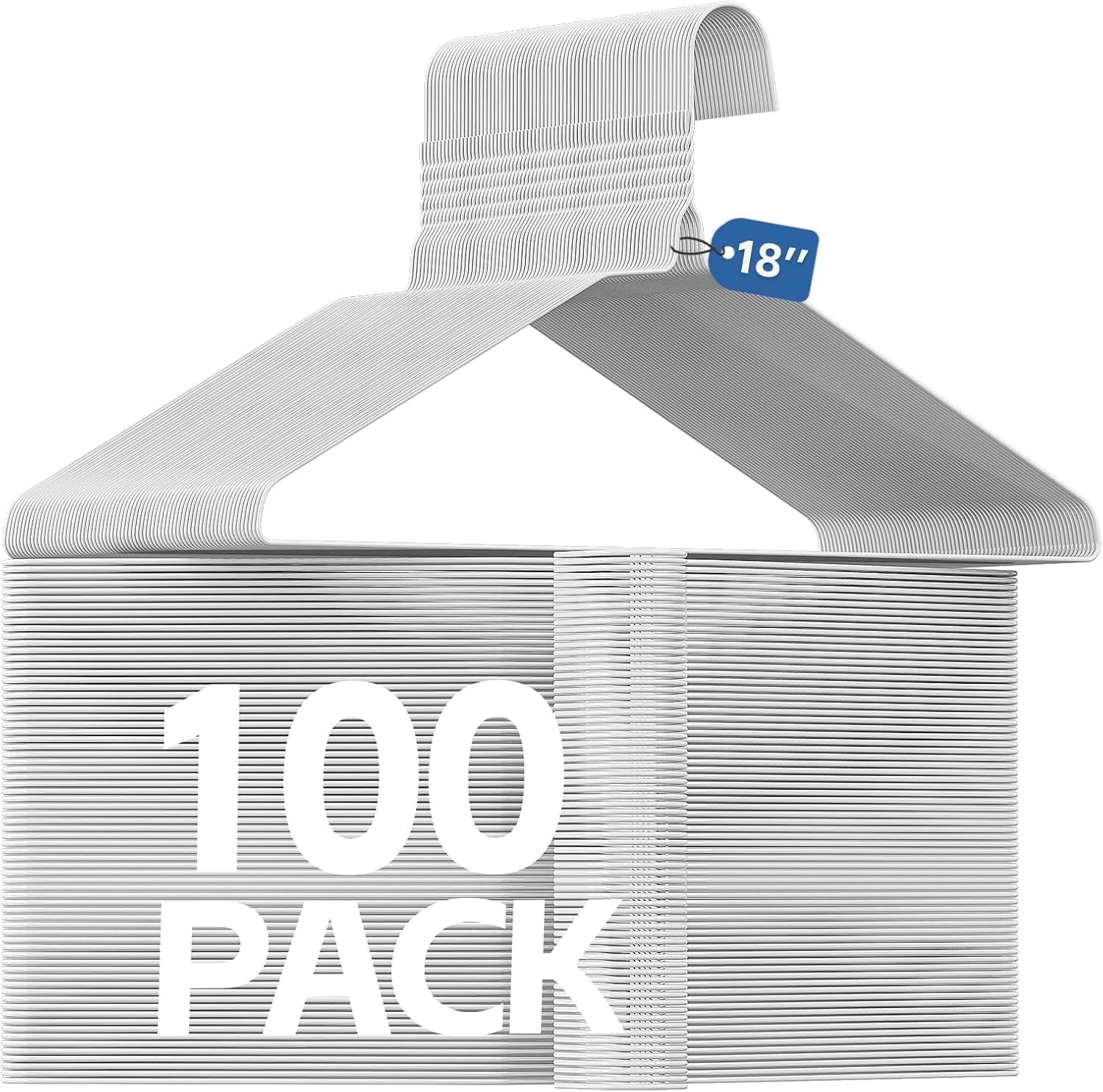 SPECILITE 18in Wire Metal Clothes Hangers Bulk 100 Pack, Space Saving, Ultra Thin for Large Size Suits, Coats, White