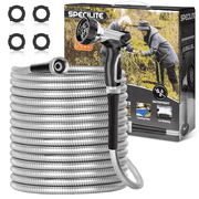 SPECILITE 25ft 304 Stainless Steel Garden Hose Metal, Heavy Duty Water Hoses with Nozzle for Yard, Outdoor - Flexible, Never Kink & Tangle, Puncture Resistant