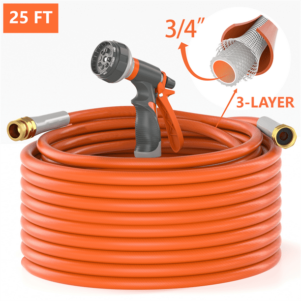 SPECILITE 3/4 in x 25 ft Garden Hose, Flexible and Lightweight Water Hose with Nozzle and Brass