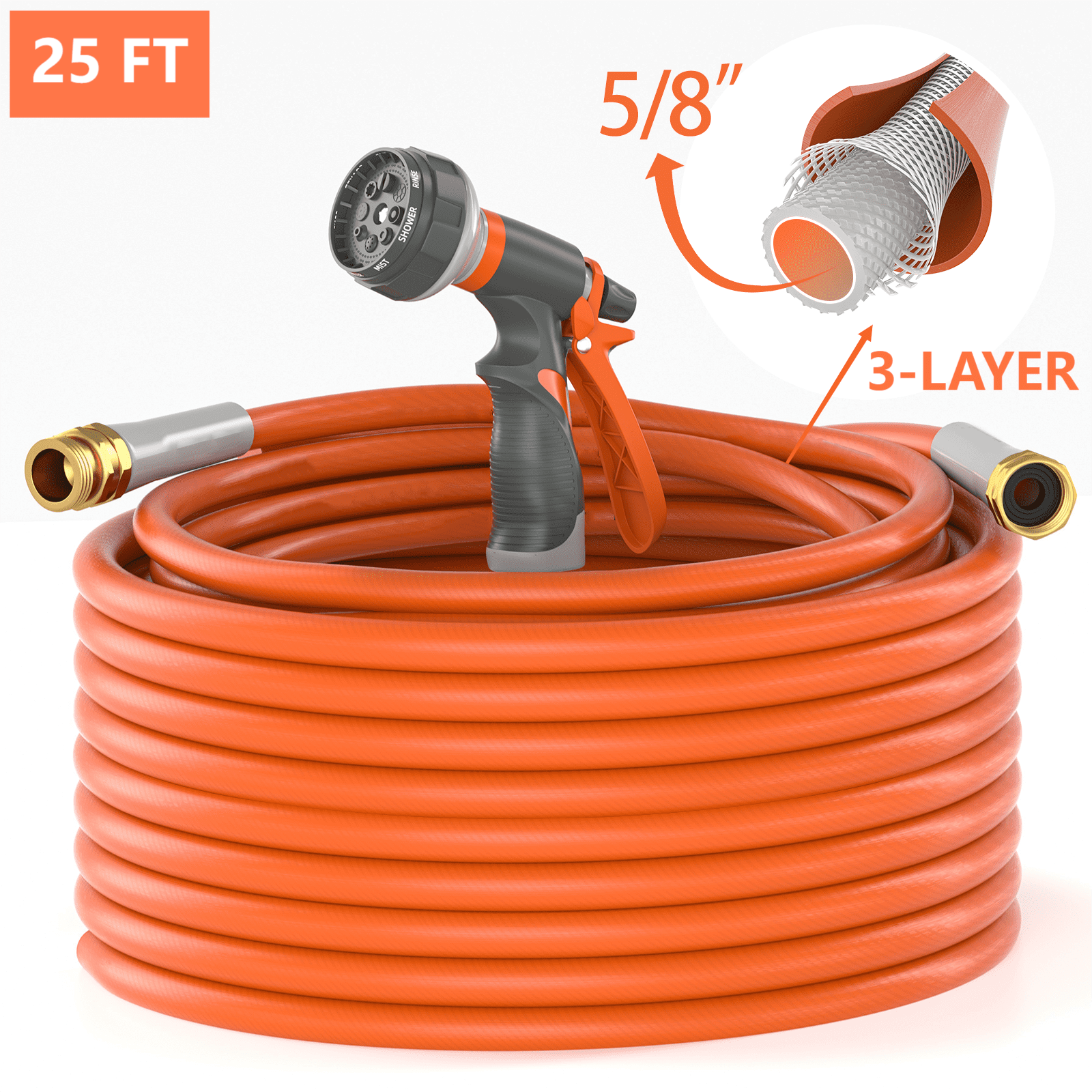 SPECILITE 25ft Heavy Duty Garden Hose, Lightweight & Flexible, 600 PSI