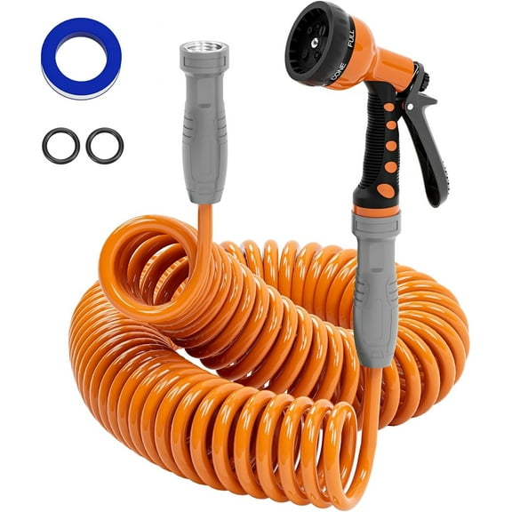 SPECILITE Lightweight Coil Garden Hose 50 ft, Flexible Coiled Water Hose for Boat, Greenhouse, Yard, Patio