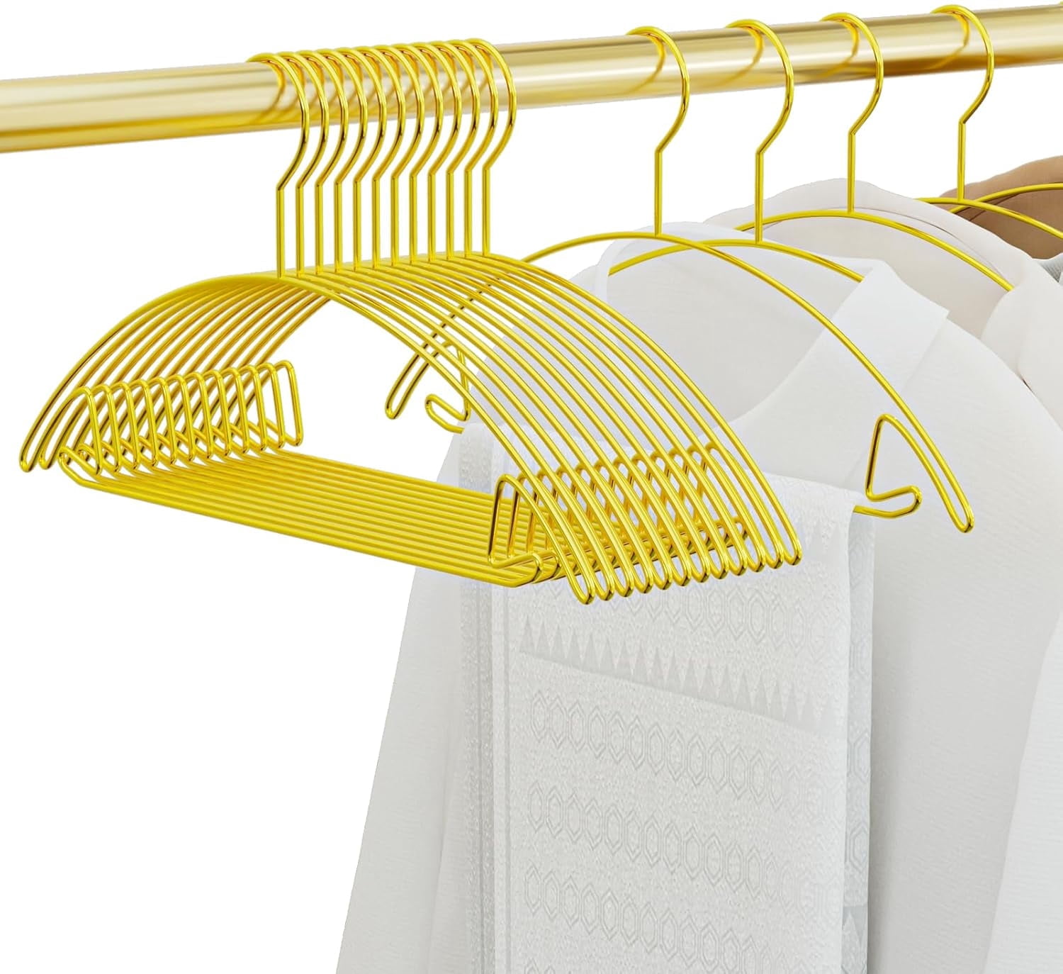 SPECILITE Metal Coat Hangers, 15 Pack No Shoulder Bump Clothes Hangers, Space-Saving  for Suit, Sweaters, Jackets, Pants - Gold