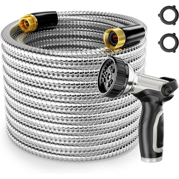 Specilite Metal Garden Water Hose 100ft 1/2in, 304 Stainless Steel Garden Hose,Puncture Resistant