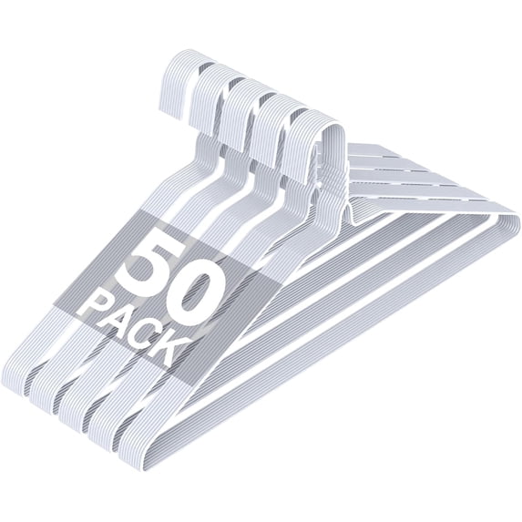 SPECILITE Metal Wire Clothes Hangers for Standard Size Suits, Coats, Shirts, Pants, Skirts, Space-Saving, White, 50 Pack