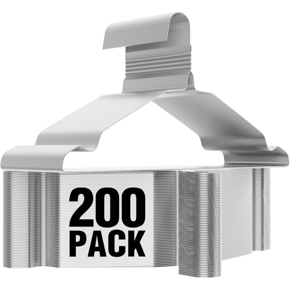 SPECILITE Metal Wire Hangers 200 Pack with Groove, Space Saving Clothes Hanger Non Slip 16.7in for Adults and Children