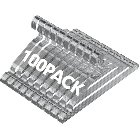 SPECILITE Waterproof Metal Tier Wire Coat Clothes Hanger with Notches Bulk, Chrome, 100 Pack