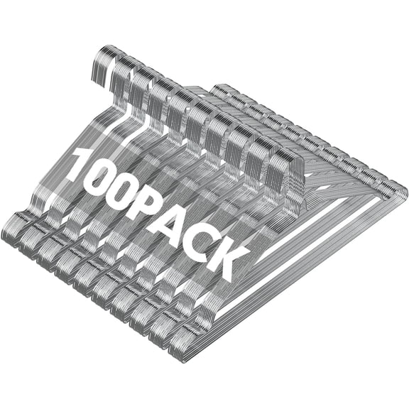 SPECILITE Waterproof Metal Tier Wire Coat Clothes Hanger with Notches Bulk, Chrome, 100 Pack