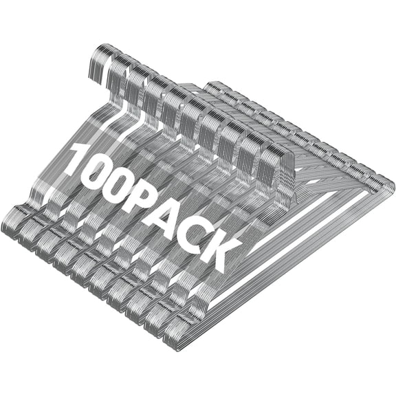 SPECILITE Waterproof Metal Tier Wire Coat Clothes Hanger with Notches Bulk, Chrome, 100 Pack