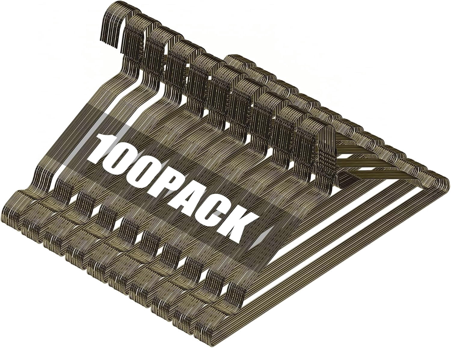 SPECILITE Wire Hangers 100 Pack, Metal Wire Clothes Hanger Bulk for Coats, Space Saving Metal Hangers Non Slip, Bronze