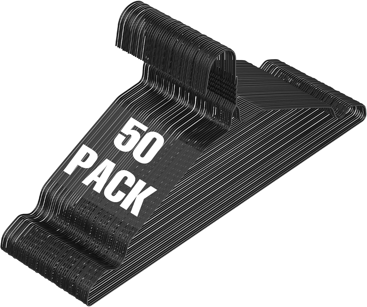 SPECILITE Wire Hangers 50 Pack, Metal Wire Clothes Hanger Bulk for Coats, Space Saving Metal Hangers Non Slip, Black