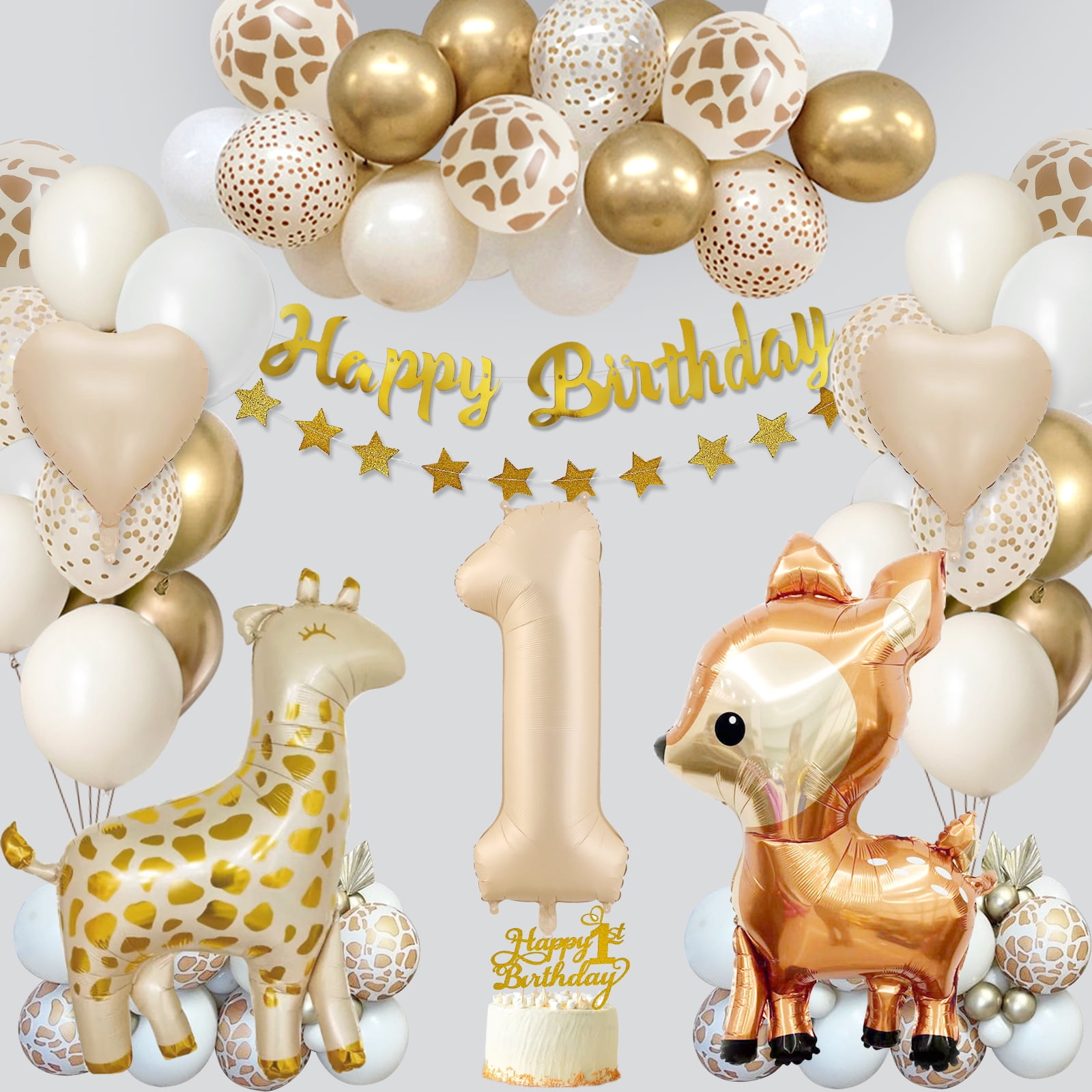 SPECOOL 1st Birthday Decorations Boy Girl Wild One Birthday Balloon Decorations Jungle Safari Animals First Birthday Party Decorations, Sika Deer Giraffe Balloons Zoo Animal Theme Party Decor Supplies