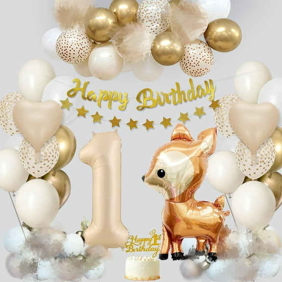 SPECOOL 1st Birthday Decorations Boy Girl Wild One Birthday Balloon Decorations Jungle Safari Animals First Birthday Party Decorations, Sika Deer Giraffe Balloons Zoo Animal Theme Party Decor Supplies