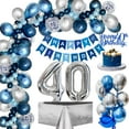 thumbnail image 1 of 40th Birthday Party Decorations Men, Royal Blue Balloon Arch Kit with Happy Birthday Banner, Tablecloth, Cake Topper, Foil Confetti Balloons, Chrome Blue Silver 40 Birthday Party Decor, 1 of 9