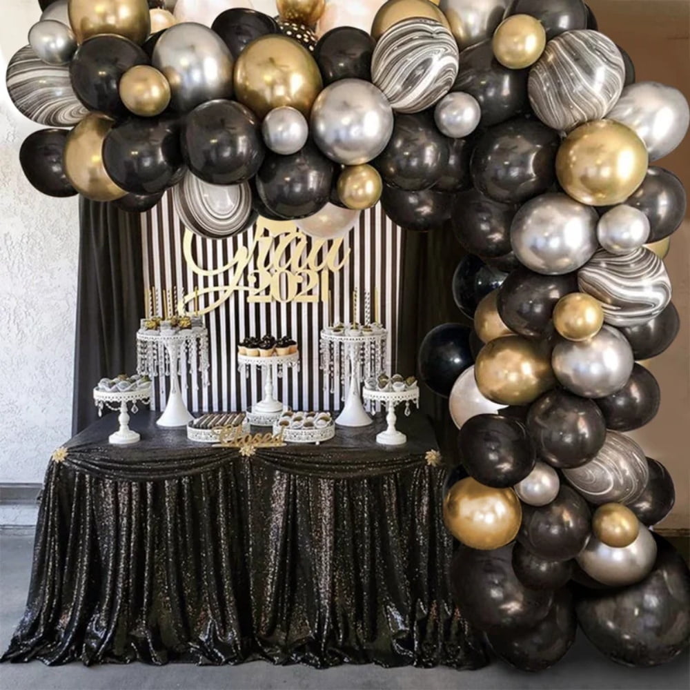 Komiikka 116pcs Black Gold Silver Chrome Balloon Garland Arch Kit for  Gatsby Roaring 20s Birthday, New Year, Bachelorette, Graduation, Retirement