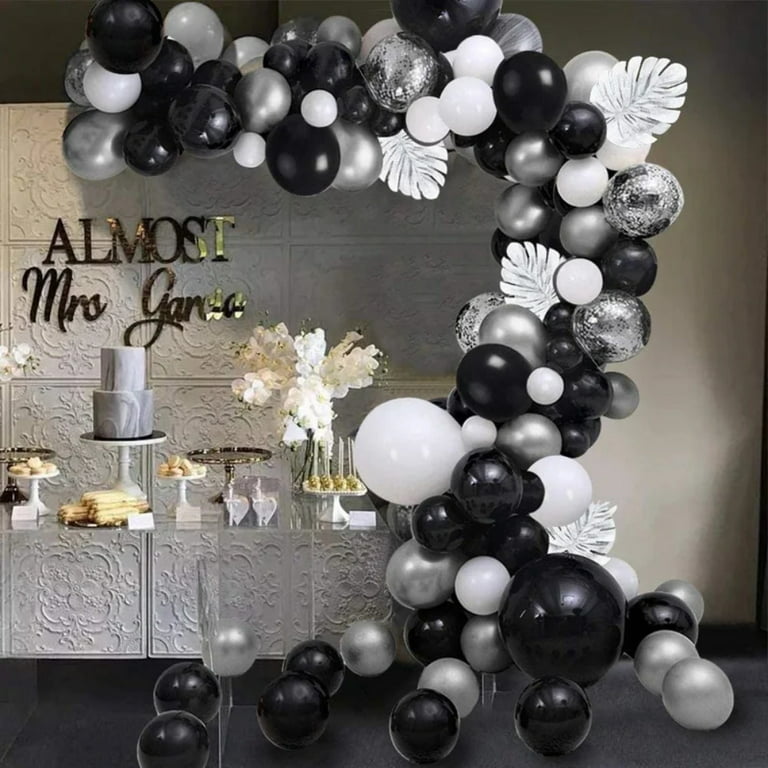 Specool Black and Silver Confetti Balloons, 103pcs Black Balloons Silver Balloons and Silver Confetti Birthday Balloons for Birthday Party Graduation