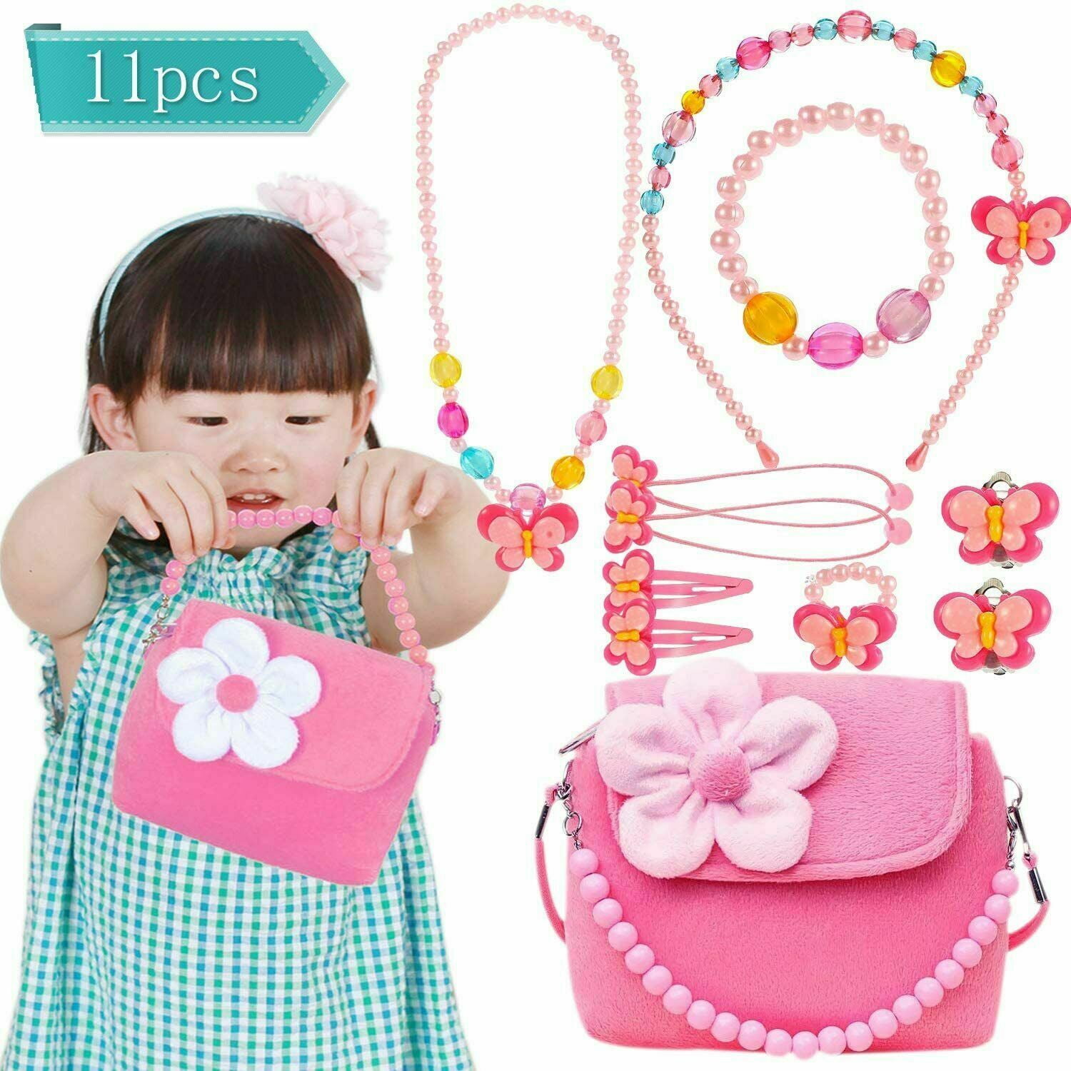 Luv Her Girls Jewelry Set 3 Piece Princess Toys | Jewelry Set with Beaded Necklace for Gilrs - Toddler Bracelets and Girls Ring | Toddler Girl Toys | Kids
