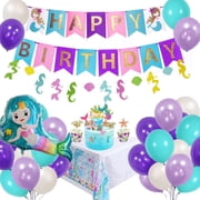 SPECOOL Mermaid Birthday Party Supplies Decorations Kit,Under The Sea Party Supplies, Happy Birthday Banner, Balloon for Girls Little Party