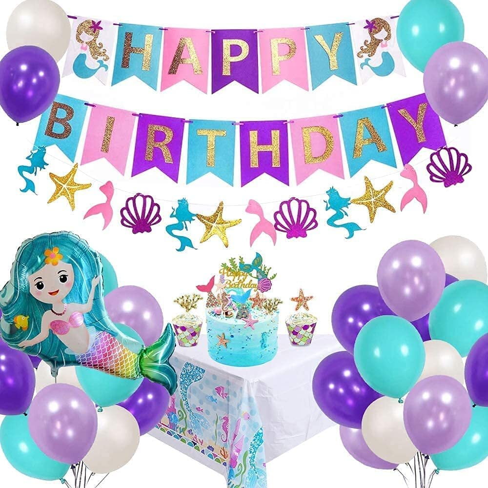 SPECOOL Mermaid Birthday Party Supplies Decorations Kit,Under The Sea Party  Supplies, Happy Birthday Banner, Mermaid Balloon for Girls Little Mermaid  Party 