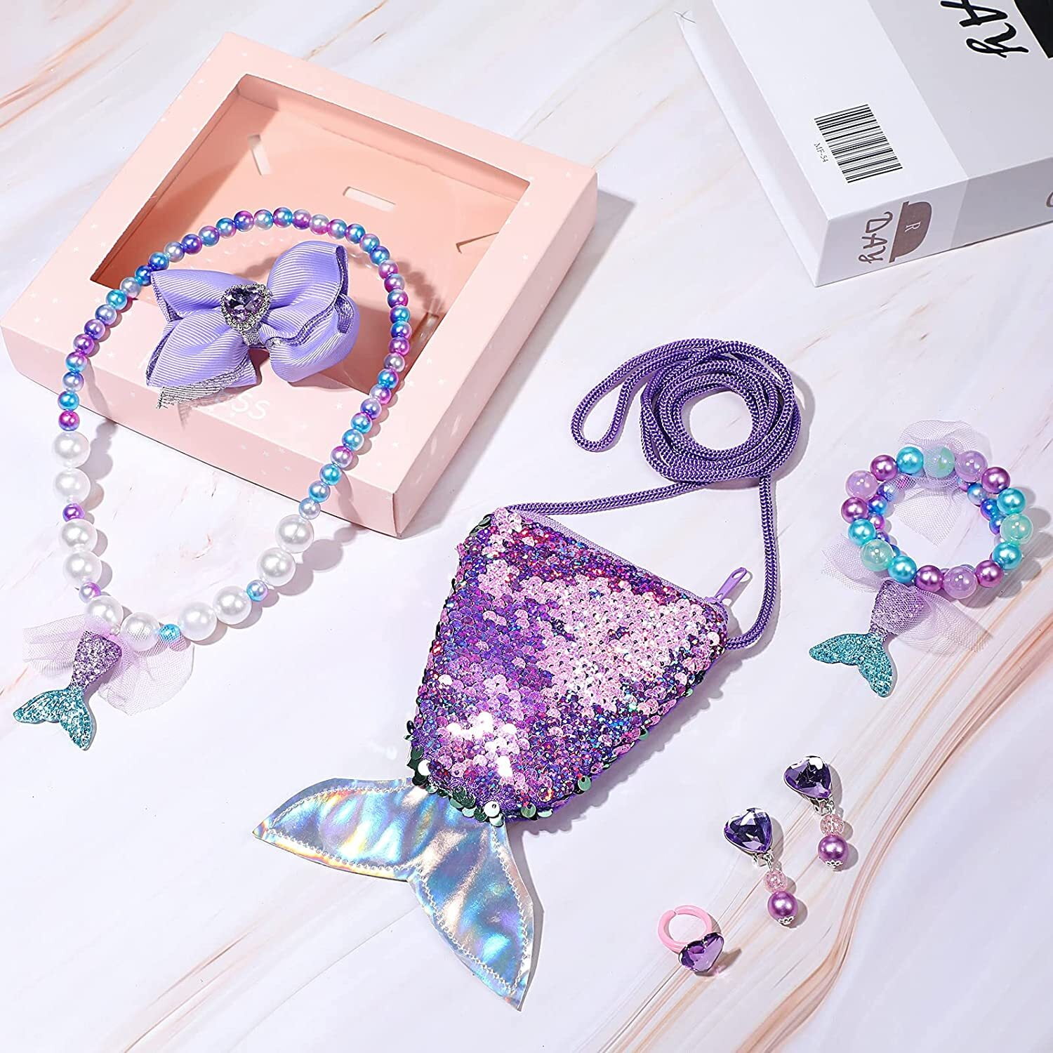 For Little Girls Jewelry Set Blue Purple Mermaid Theme Festive Costume -  AliExpress