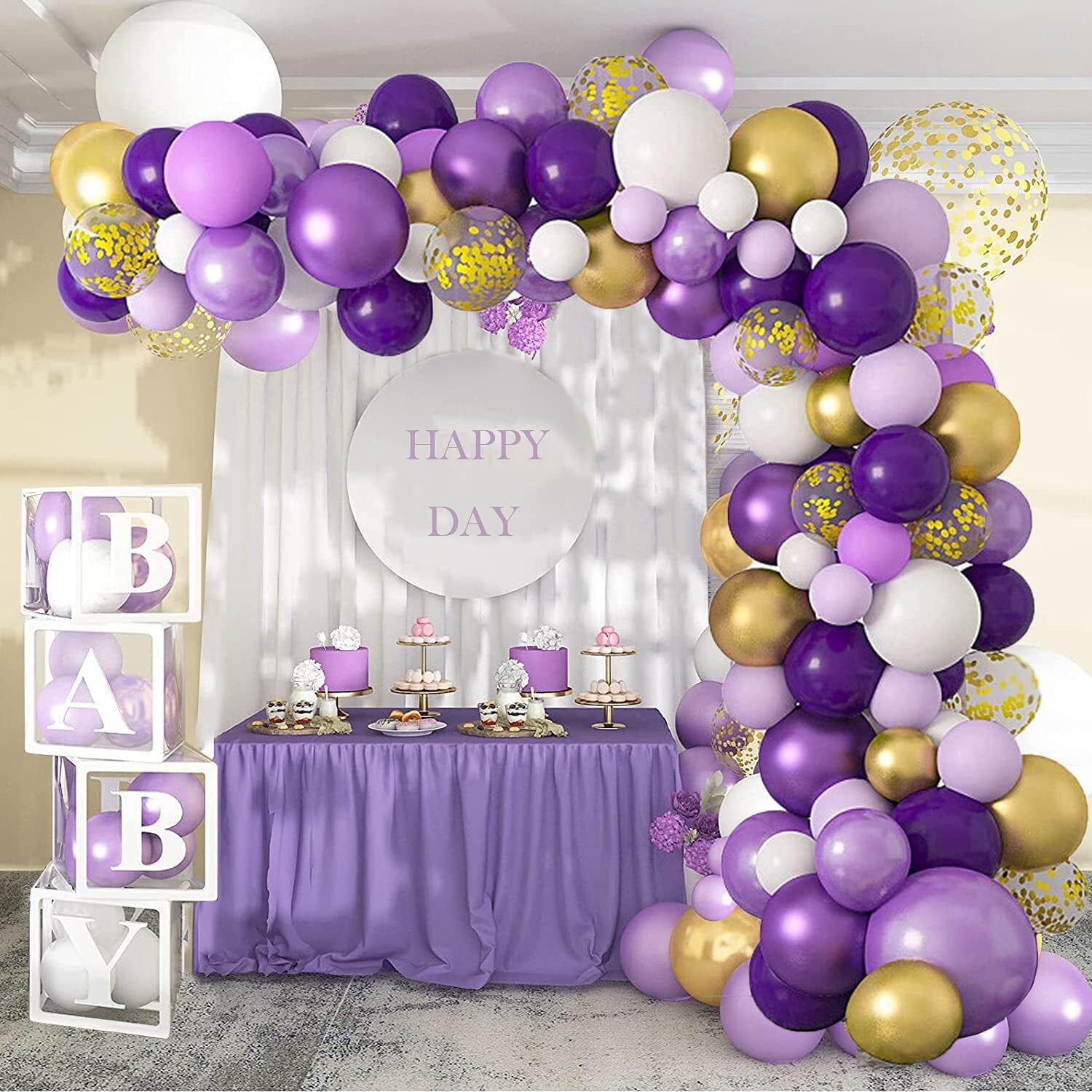 Purple Happy Birthday Banner Party Decorations Purple White Balloons  Garlands Lavender Mermaid Birthday Themed Party Streamers - AliExpress